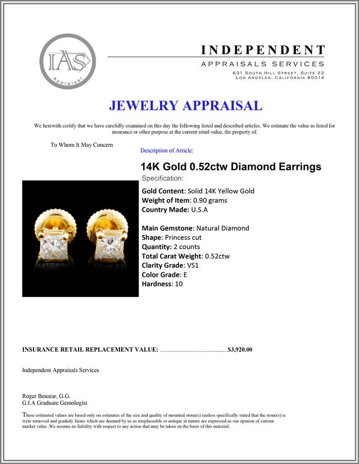 14K Gold 0.52ctw Diamond Earrings