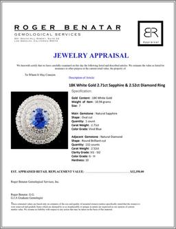 18K White Gold 2.71ct Sapphire & 2.52ct Diamond Ri