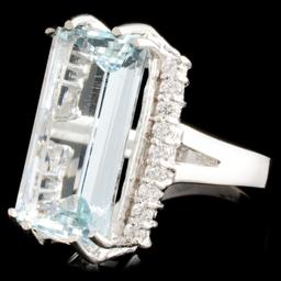 14K Gold 7.47ct Aquamarine & 0.46ctw Diamond Ring