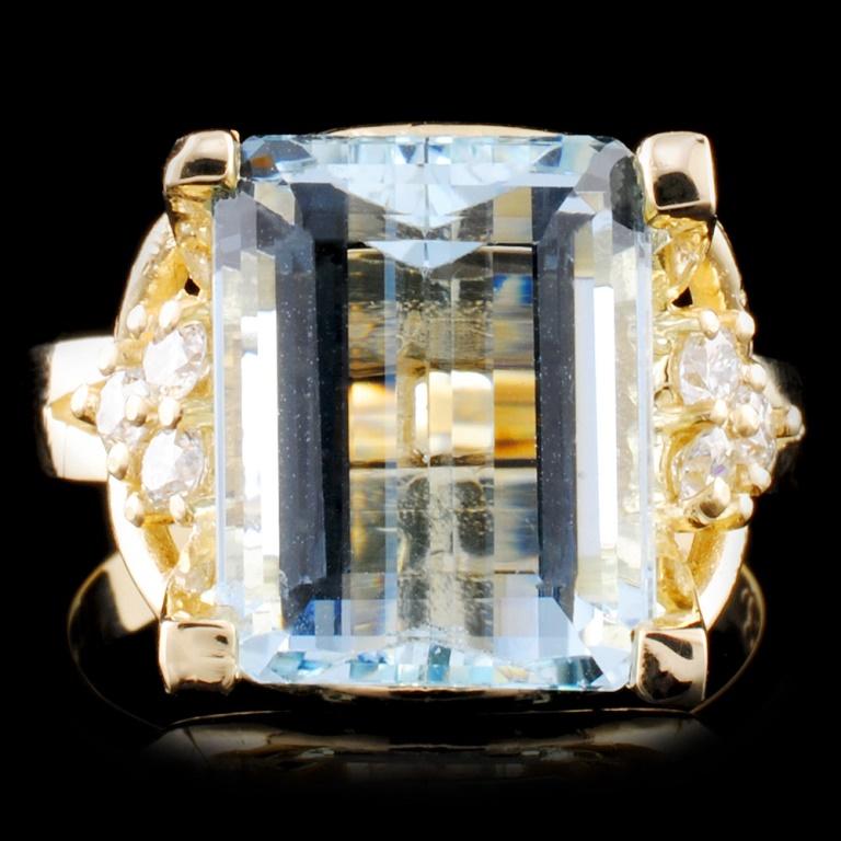 14K Gold 6.02ct Aquamarine & 0.29ctw Diamond Ring