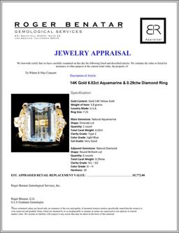 14K Gold 6.02ct Aquamarine & 0.29ctw Diamond Ring