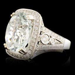 14K Gold 7.38ct Aquamarine & 1.45ctw Diamond Ring