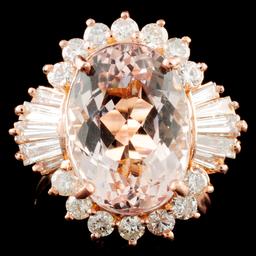 14K Gold 7.00ct Morganite & 1.19ctw Diamond Ring