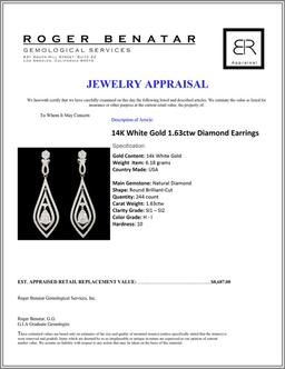 14K White Gold 1.63ctw Diamond Earrings