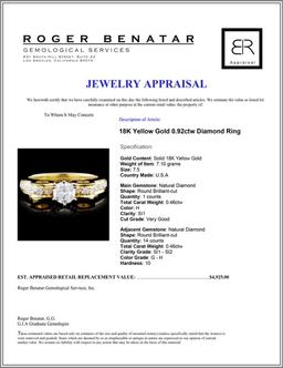 18K Yellow Gold 0.92ctw Diamond Ring