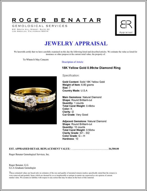 18K Yellow Gold 0.99ctw Diamond Ring