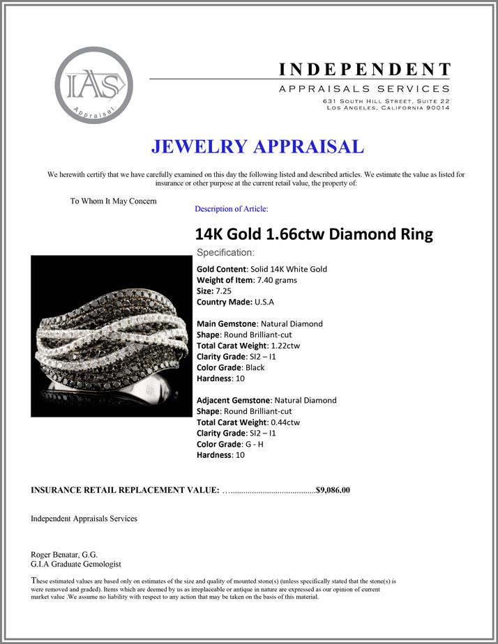 14K Gold 1.66ctw Diamond Ring