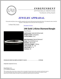 14K Gold 1.45ctw Diamond Bangle