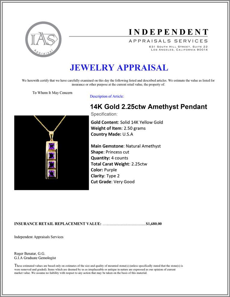 14K Gold 2.25ctw Amethyst Pendant