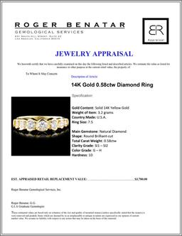 14K Gold 0.58ctw Diamond Ring