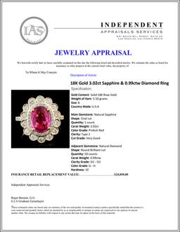 18K Gold 3.02ct Sapphire & 0.99ctw Diamond Ring