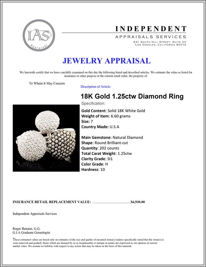 18K Gold 1.25ctw Diamond Ring