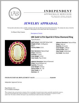 18K Gold 5.27ct Opal & 0.72ctw Diamond Ring