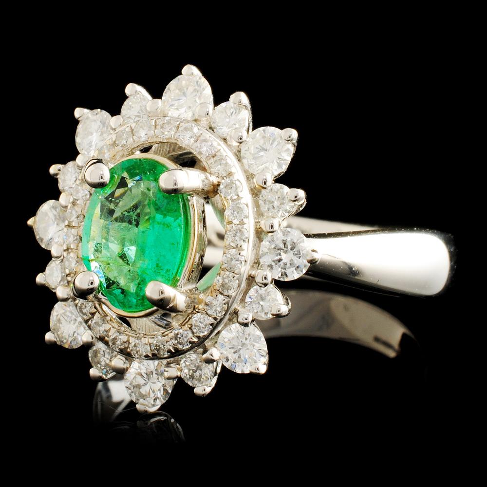 14K Gold 0.69ct Emerald & 0.66ctw Diamond Ring
