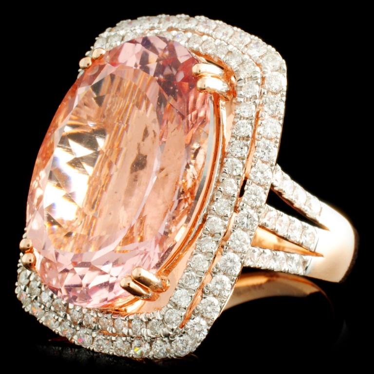 14K Gold 19.15ct Morganite & 1.57ctw Diamond Ring