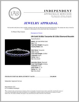 14k Gold 10.00ct Tanzanite & 0.50ct Diamond Brace