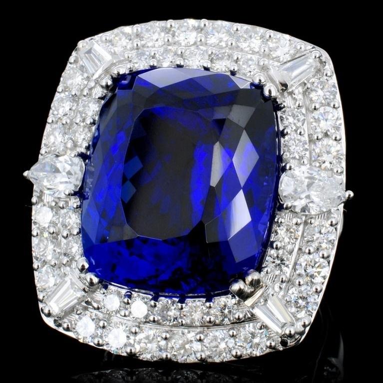 18K Gold 24.35ct Tanzanite & 3.53ct Diamond Ring