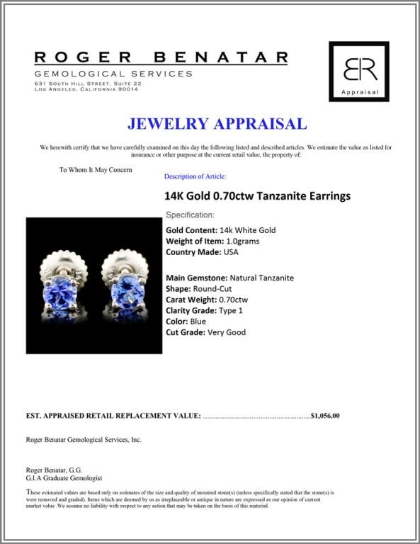 14K Gold 0.70ctw Tanzanite Earrings