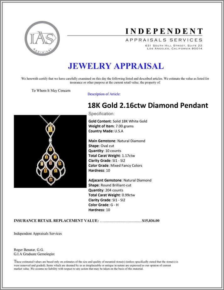 18K Gold 2.16ctw Diamond Pendant