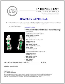 14K Gold 0.48ct Emerald & 0.32ctw Diamond Earrings