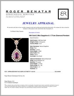 18K Gold 2.99ct Sapphire & 1.77ctw Diamond Pendant