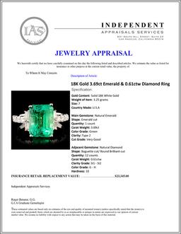 18K Gold 3.69ct Emerald & 0.61ctw Diamond Ring