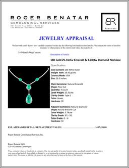 18K Gold 25.31ctw Emerald & 3.78ctw Diamond Neckla