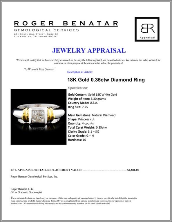 18K Gold 0.35ctw Diamond Ring