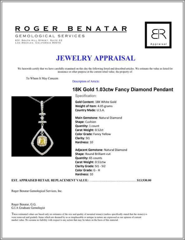 18K Gold 1.03ctw Fancy Diamond Pendant