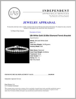 ^18k White Gold 10.00ct Diamond Tennis Bracelet