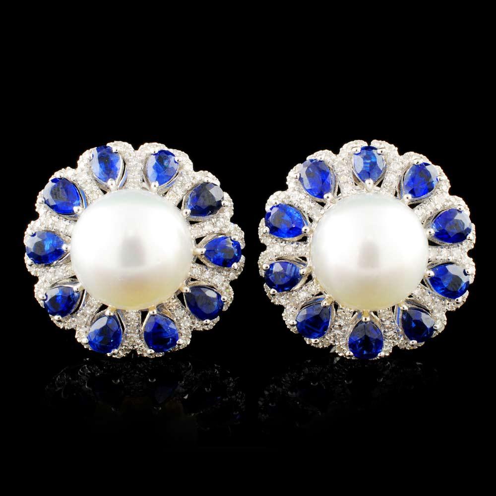 18K Gold 11.00MM Pearl & 0.65ctw Diamond Earrings