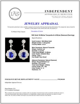 18K Gold 16.98ctw Tanzanite & 4.55ctw Diamond Earr