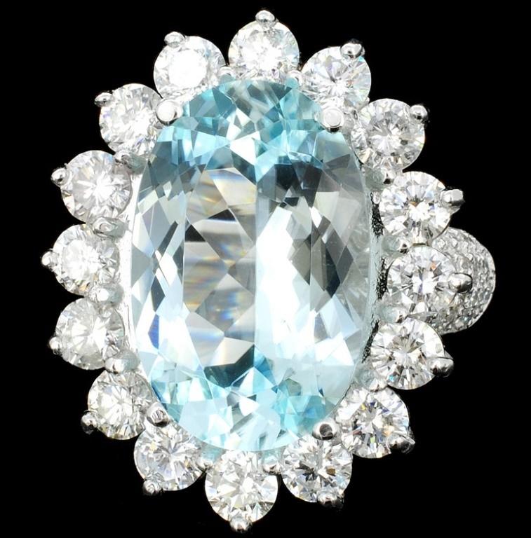 14K White Gold 8.79ct Paraiba & 3.05ct Diamond Rin