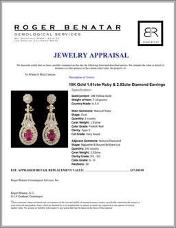 18K Gold 1.91ctw Ruby & 2.52ctw Diamond Earrings