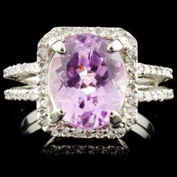 14K Gold 4.18ct Kunzite & 0.44ctw Diamond Ring