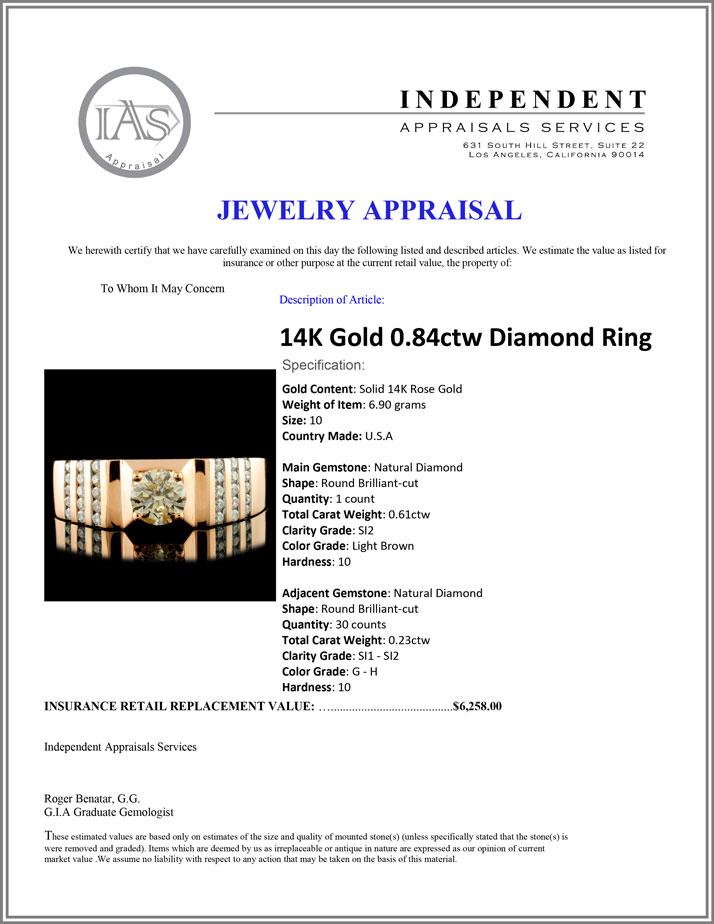 14K Gold 0.84ctw Diamond Ring