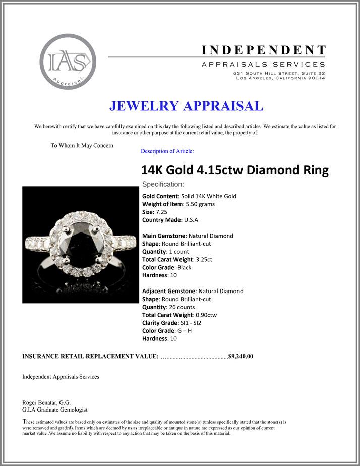 14K Gold 4.15ctw Diamond Ring