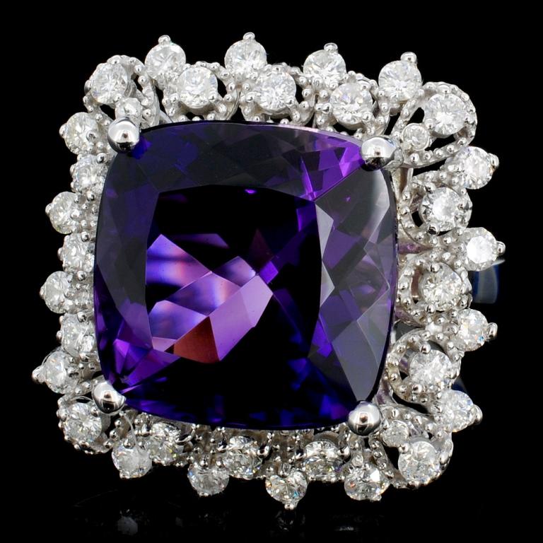 14K Gold 5.00ct Amethyst & 1.00ctw Diamond Ring