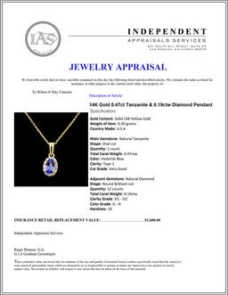 14K Gold 0.47ct Tanzanite & 0.19ctw Diamond Pendan