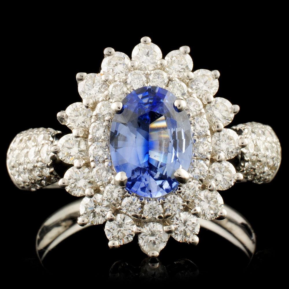 18K Gold 0.99ct Sapphire & 1.04ctw Diamond Ring