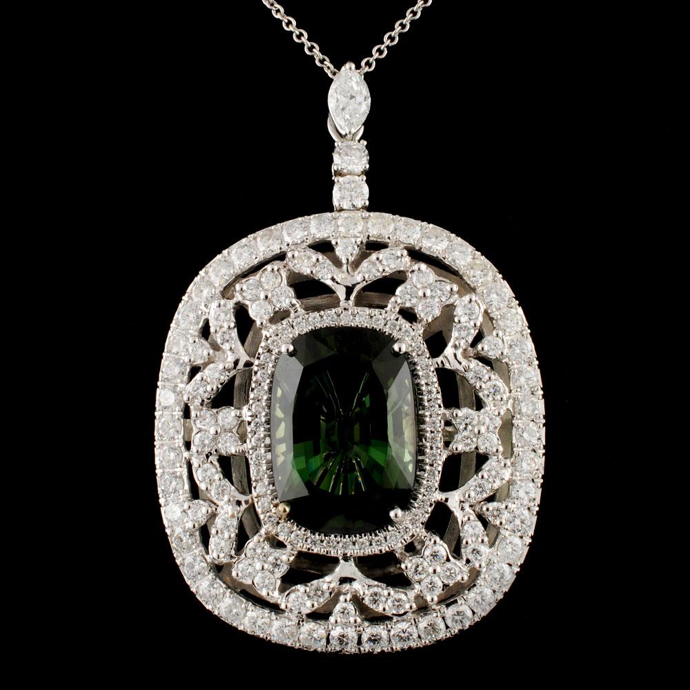 18K Gold 15.19ct Tourmaline & 4.32ctw Diamond Pend