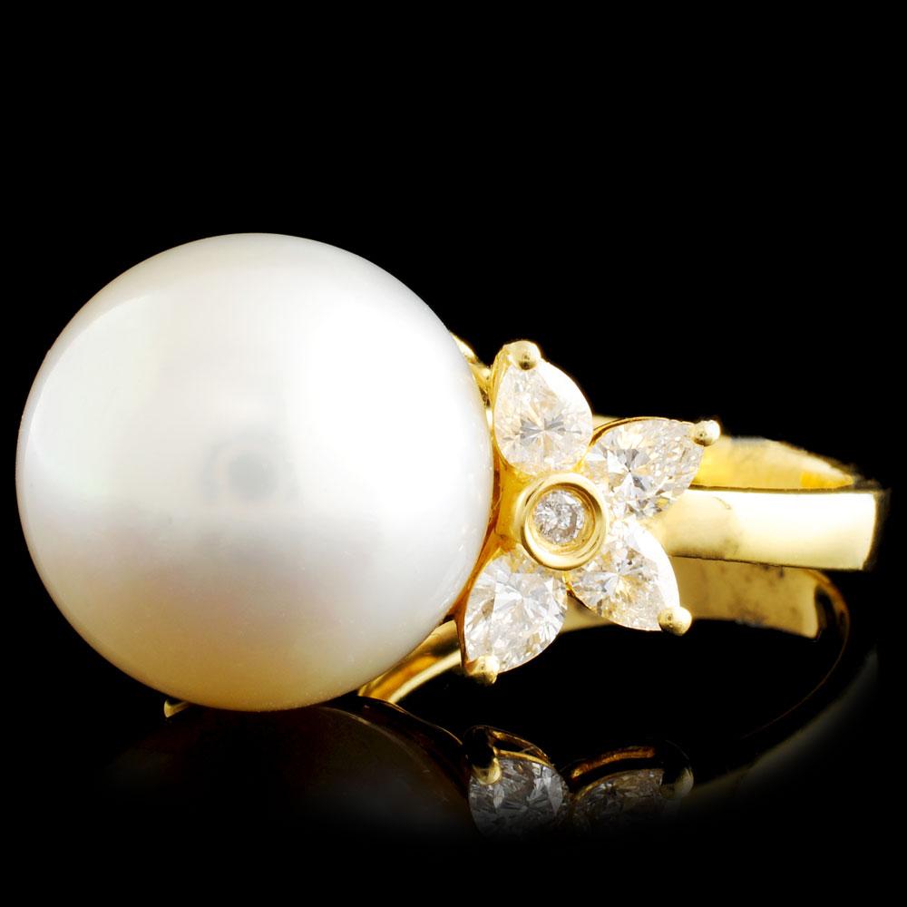 18K Gold 16.00MM Pearl & 1.24ctw Diamond Ring