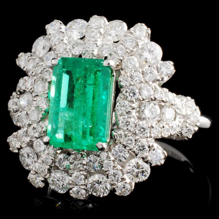 18K White Gold 1.77ct Emerald & 1.55ct Diamond Rin