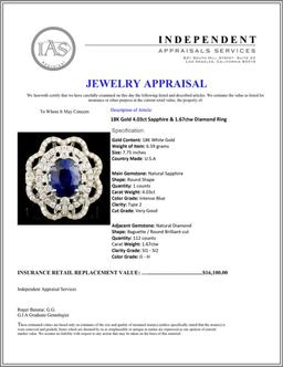 18K Gold 4.03ct Sapphire & 1.67ctw Diamond ring