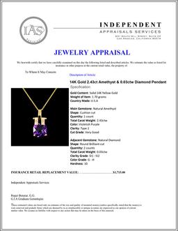 14K Gold 2.43ct Amethyst & 0.03ctw Diamond Pendant