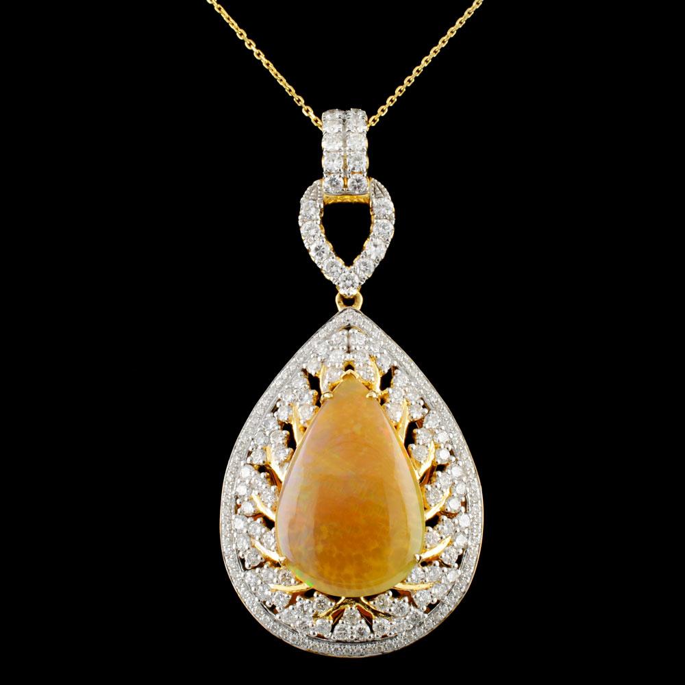 18K Gold 7.28ct Opal & 1.88ctw Diamond Pendant