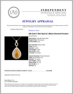 18K Gold 7.28ct Opal & 1.88ctw Diamond Pendant