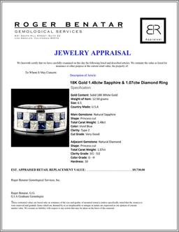 18K Gold 1.48ctw Sapphire & 1.07ctw Diamond Ring