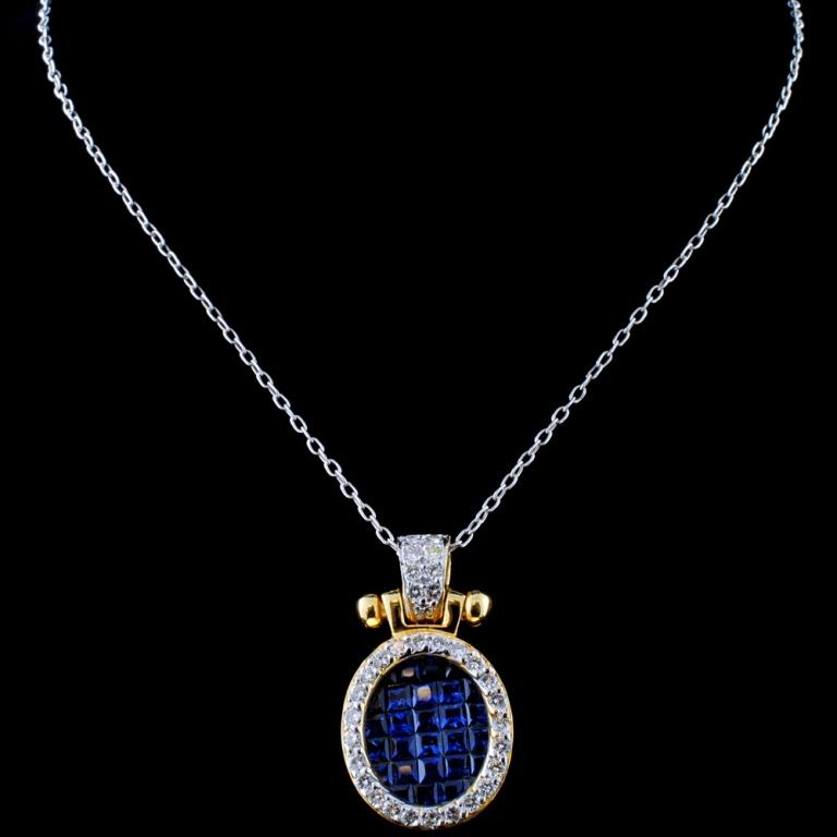 18K Gold 1.53ct Sapphire & 0.45ct Diamond Pendant