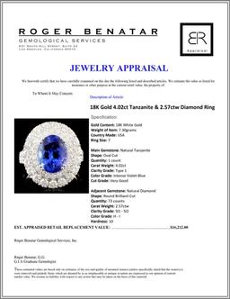 18K Gold 4.02ct Tanzanite & 2.57ctw Diamond Ring